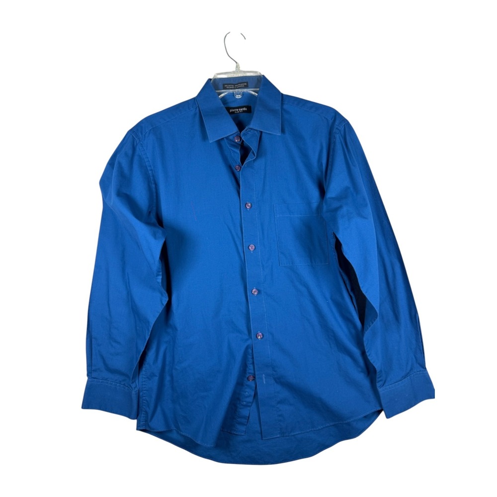 Pierre Cardin Mens Slim Fit Long Sleeve Button Down Shirt Blue M 15-15.5 32/33